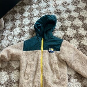 Zara Kids Fleece Hoodie - Beige and Dark Green